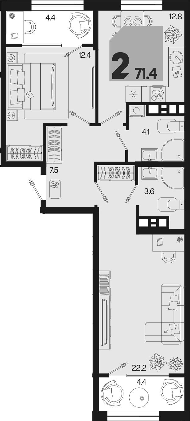 2-комн. квартира, 62.6 м² в ЖК Первое место — фото 2