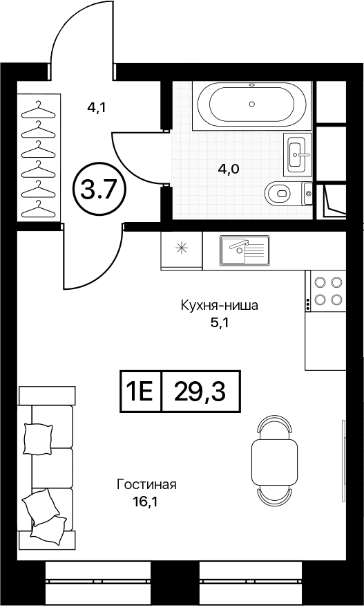 Студия, 29.3 м², 11/17 этаж, ЖК «Пушкино Град»