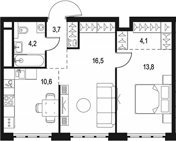 2-комн., 52.9 м², 30/49 этаж, ЖК «Левел Южнопортовая»