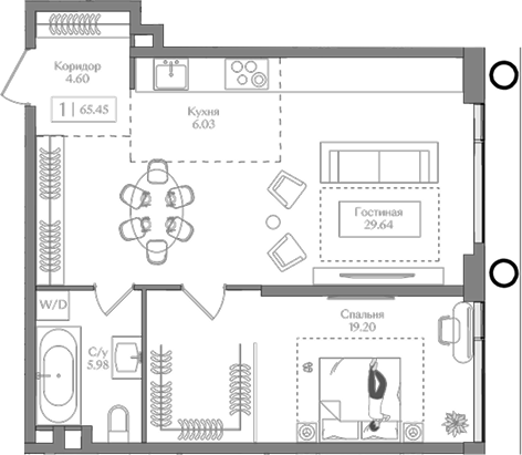 2-комн., 65.45 м², 10/16 этаж, ЖК «Преображенская площадь»