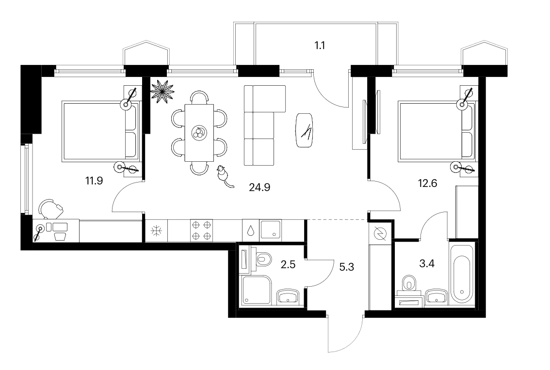 2-комн., 60.6 м², 22/24 этаж, ЖК «Бусиновский парк»