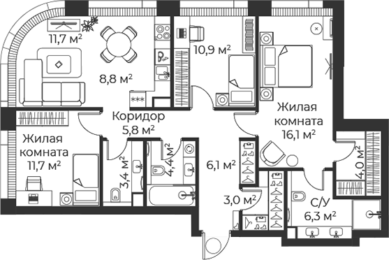 4-комн. Веер
