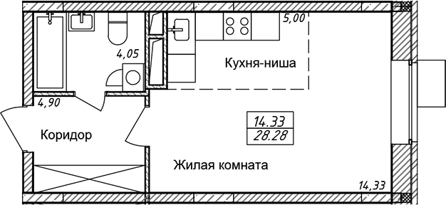 Студия, 28.28 м², 3/8 этаж, ЖК «Солнечный»