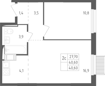 2-комн., 40.6 м², 5/17 этаж, ЖК «Мытищи Парк»