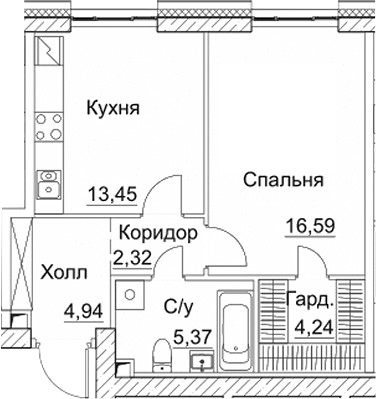 1-комн., 46.91 м², 23/35 этаж, ЖК «СЕЗАР СИТИ»