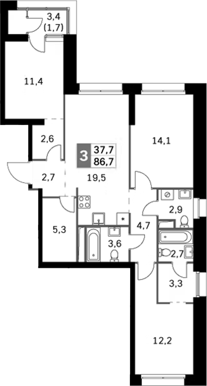 4+ комнаты, 85 м², 42/44 этаж, ЖК «Скай Гарден»
