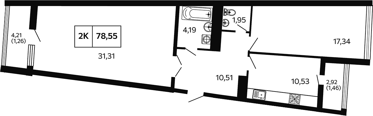 2-комн. квартира, 75.83 м² в ЖК Отражение. Носта — фото 2