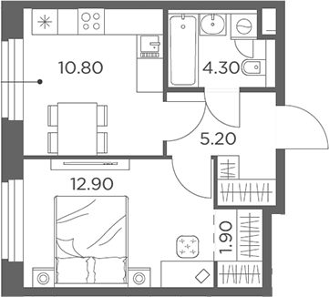 1-комн., 35.1 м², 2/17 этаж, ЖК «Белый Град»