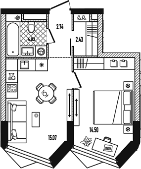 2-комн., 38.77 м², 8/26 этаж, ЖК «Репаблик»