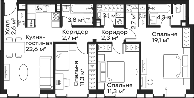 4+ комнаты, 85.8 м², 41/59 этаж, ЖК «Сити Бэй»
