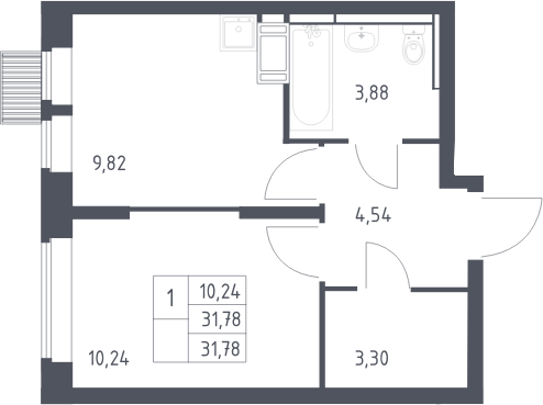 1-комн., 31.78 м², 15/17 этаж, ЖК «Большое Путилково»