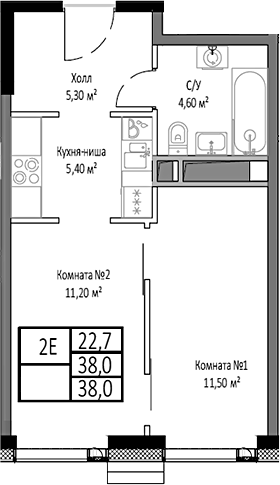 2-комн., 38 м², 29/35 этаж, ЖК «Мираполис»