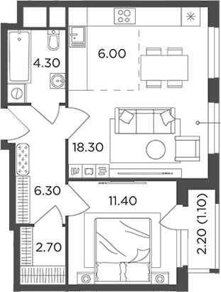 2-комн., 49 м², 13/22 этаж, ЖК «Филатов Луг»