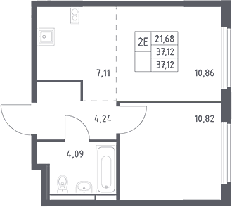 2-комн., 37.12 м², 16/17 этаж, ЖК «Космический Квартал»