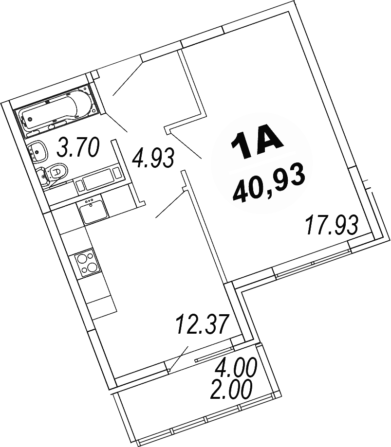1-комн., 38.93 м², 2/4 этаж, ЖК «Шолохово»