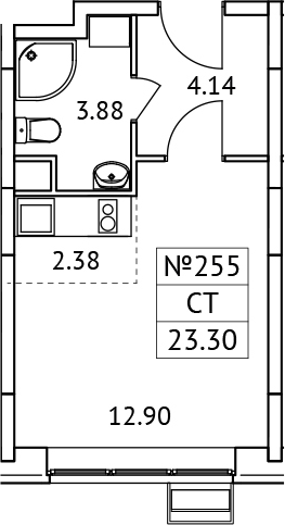 Студия, 23.3 м², 2/17 этаж, ЖК «Новотомилино»