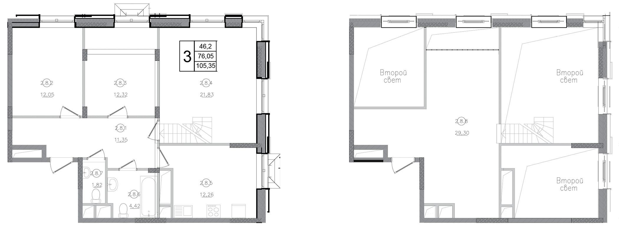 3-комн., 105.35 м², 17/17 этаж, ЖК «Авиатор-2»