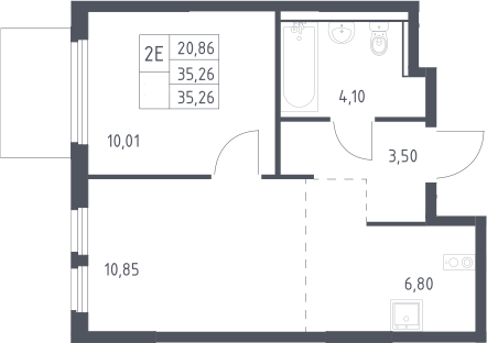 2-комн., 35.26 м², 13/17 этаж, ЖК «Пригород Лесное»