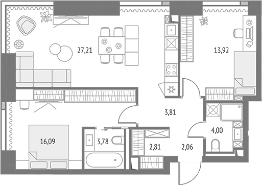 3-комн., 73.68 м², 7/47 этаж, ЖК «Апсайд Тауэрс»