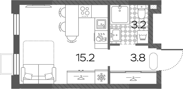Студия, 22.2 м², 17/24 этаж, ЖК «Лучи»
