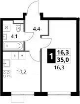 1-комн., 35 м², 16/16 этаж, ЖК «1-й Ясеневский»