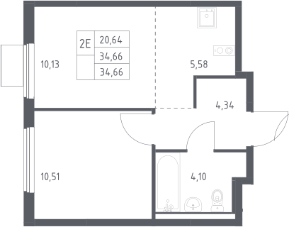 2-комн., 34.66 м², 9/17 этаж, ЖК «Горки Парк»