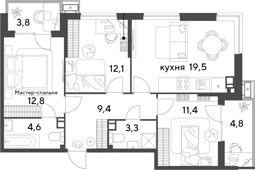 4-комн. квартира, 73.1 м² в ЖК Парк Победы — фото 2