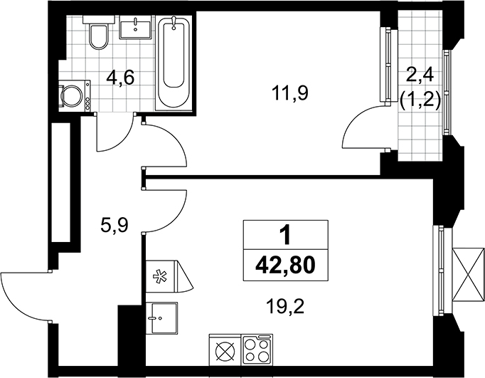 2-комн., 41.6 м², 17/17 этаж, ЖК «Деснаречье»