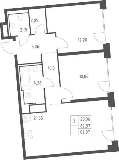 3-комн., 62.37 м², 6/17 этаж, ЖК «Квартал на воде»