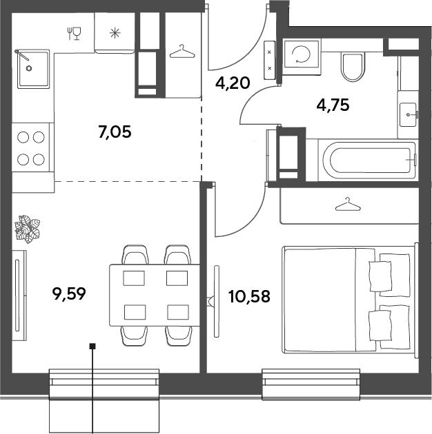 2-комн., 36.17 м², 7/9 этаж, ЖК «Публицист»