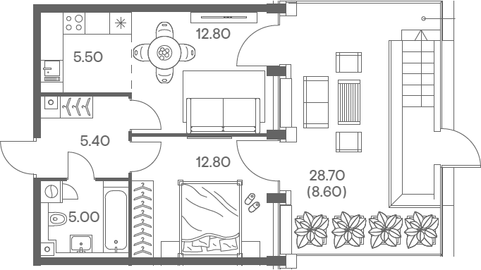 2-комн., 41.5 м², 2/8 этаж, ЖК «Инджой»