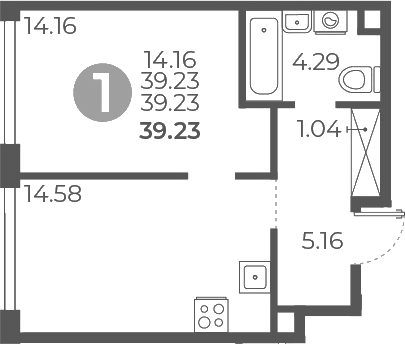 1-комн., 39.23 м², 20/27 этаж, ЖК «Мневники от Гранель»