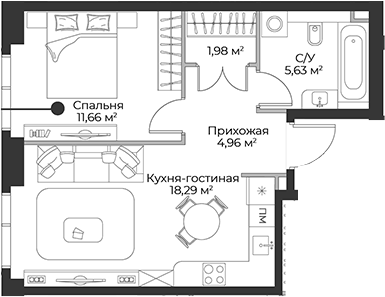 2-комн., 42.52 м², 6/27 этаж, ЖК «Гранд Фили»