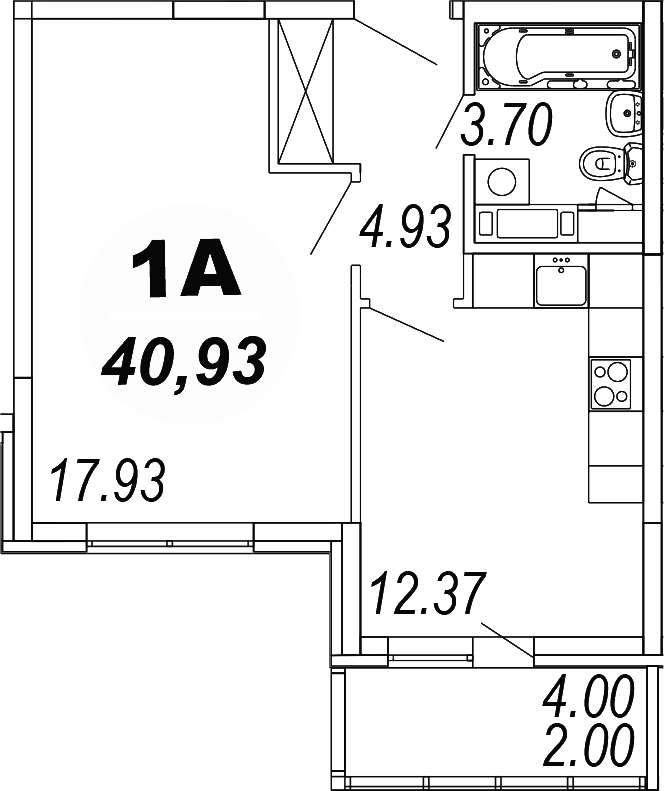 1-комн., 38.93 м², 2/4 этаж, ЖК «Шолохово»