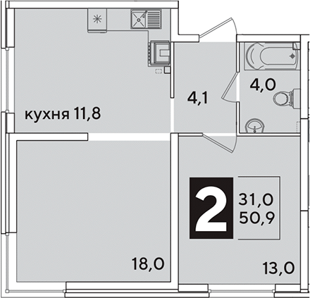 2-комн. квартира, 50.9 м² в ЖК Самолет — фото 2