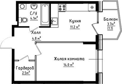 1-комн., 36.6 м², 4/4 этаж, ЖК «Коллекция»