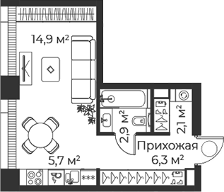 Студия, 31.9 м², 2/38 этаж, ЖК «Веер»