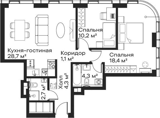 3-комн., 69.7 м², 41/59 этаж, ЖК «Сити Бэй»