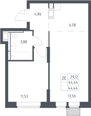 2-комн., 44.44 м², 14/25 этаж, ЖК «Большое Путилково»