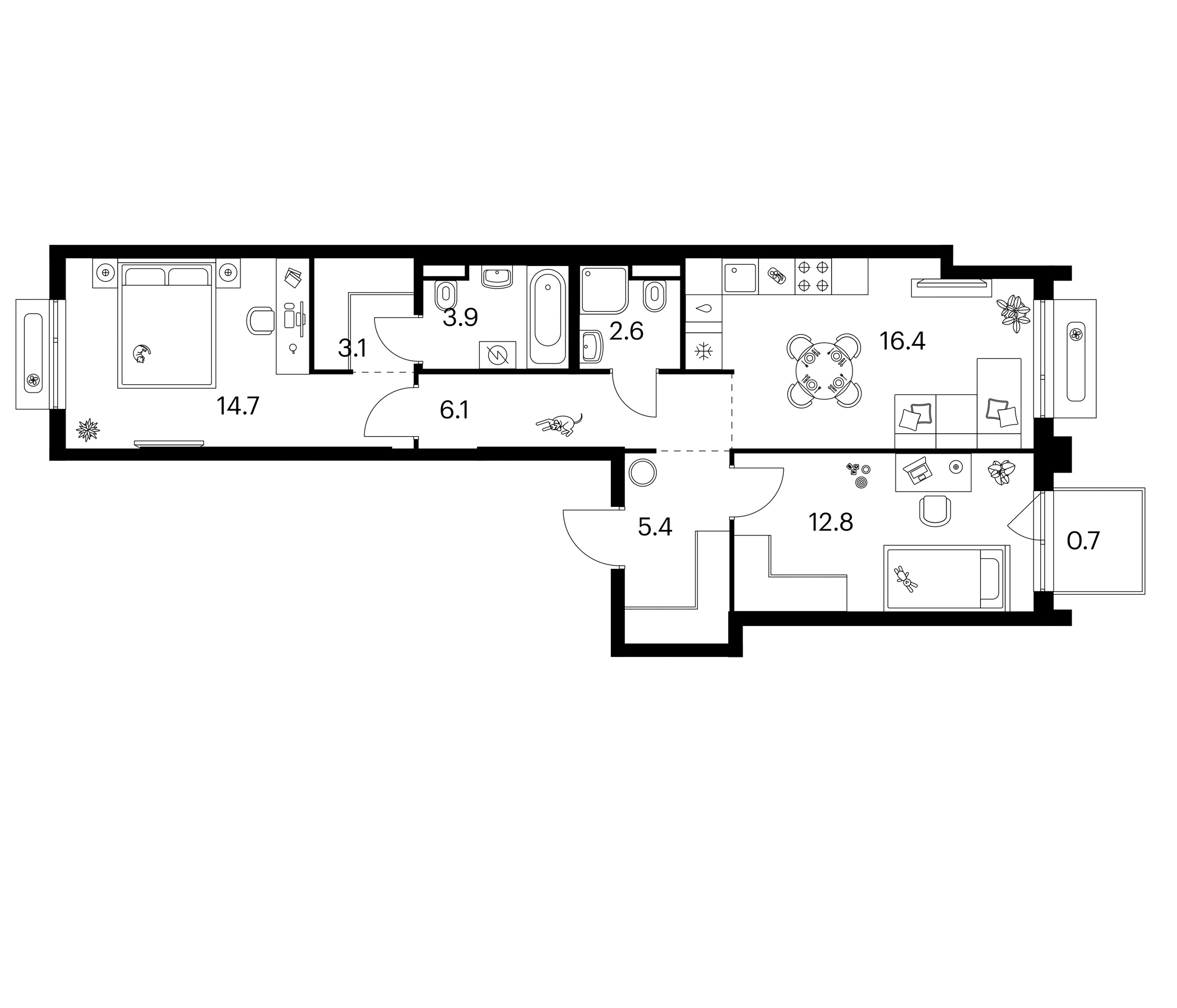 2-комн., 65 м², 5/13 этаж, ЖК «Зеленый парк»