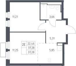 2-комн., 37.28 м², 24/24 этаж, ЖК «Квартал Строгино»