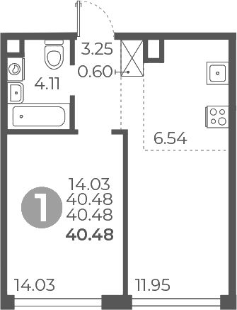 1-комн., 40.48 м², 25/27 этаж, ЖК «Мневники от Гранель»