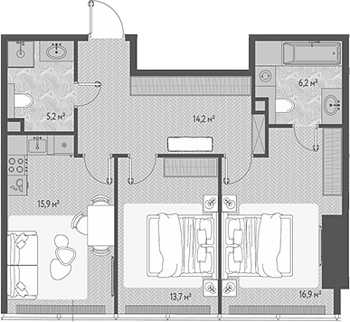 3-комн., 72.3 м², 51/90 этаж, ЖК «ОНЕ»