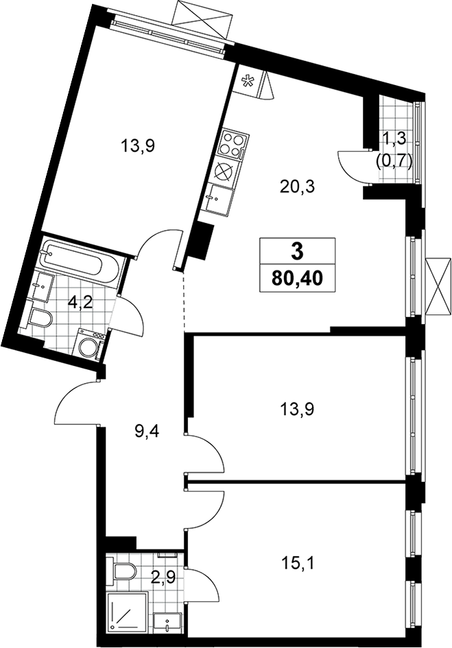 4+ комнаты, 79.7 м², 10/14 этаж, ЖК «Прокшино»
