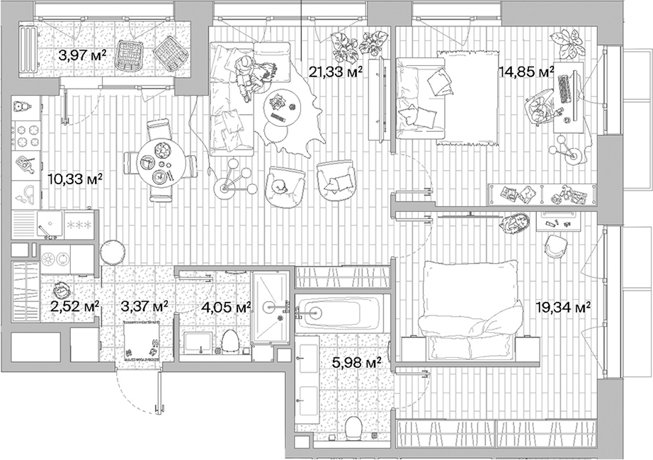 3-комн., 81.76 м², 3/8 этаж, ЖК «МЫС»