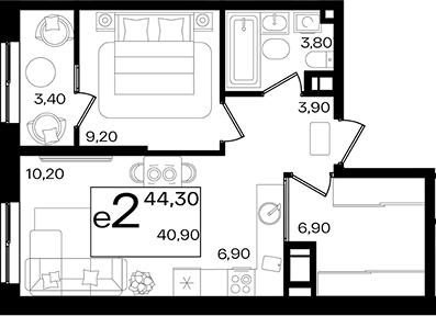 2-комн. квартира, 40.9 м² в ЖК Патрики — фото 3