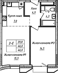 2-комн., 46 м², 13/21 этаж, ЖК «УНО.Соколиная гора»