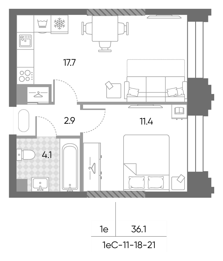 2-комн., 36.1 м², 27/43 этаж, ЖК «ЗилАрт»