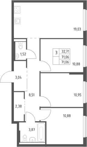4+ комнаты, 71.06 м², 9/9 этаж, ЖК «Большое Юрлово»