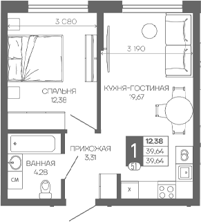 1-комн. квартира, 39.64 м² в ЖК Иначе в Молодежном — фото 2